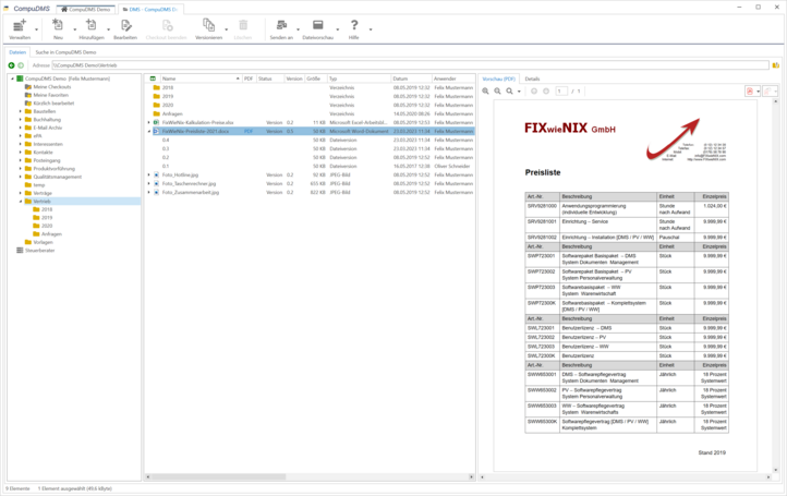 Screenshot CompuDMS: Dokumentenmanagement