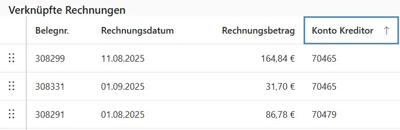 CompuDMS Kreditkartenabrechnung Sortierung