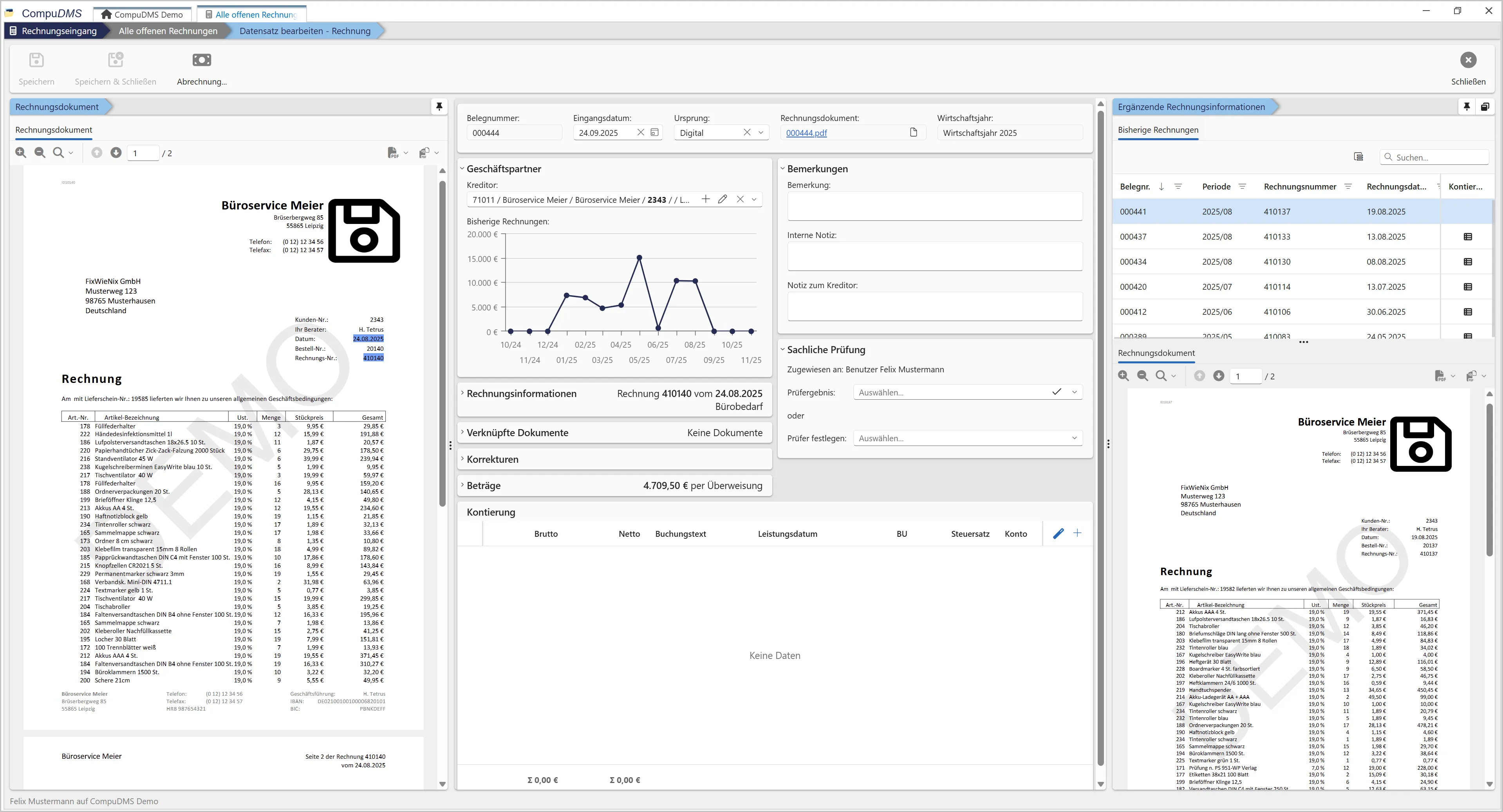 CompuDMS Rechnungseingang Bearbeiten