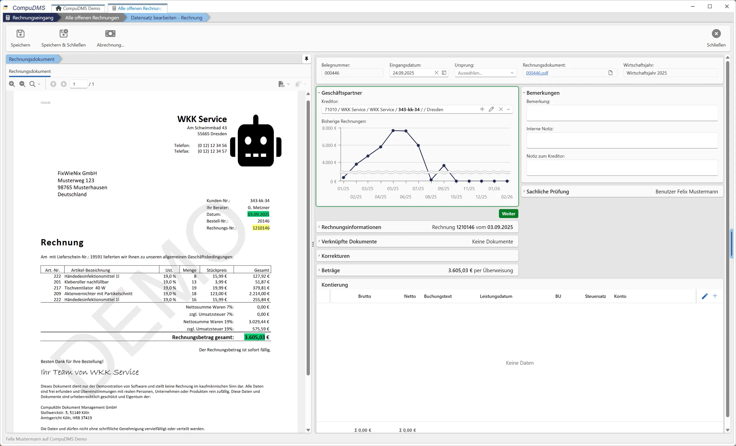 Screenshot CompuDMS Rechnungseingang automatische Eingangsrechnungserfassung