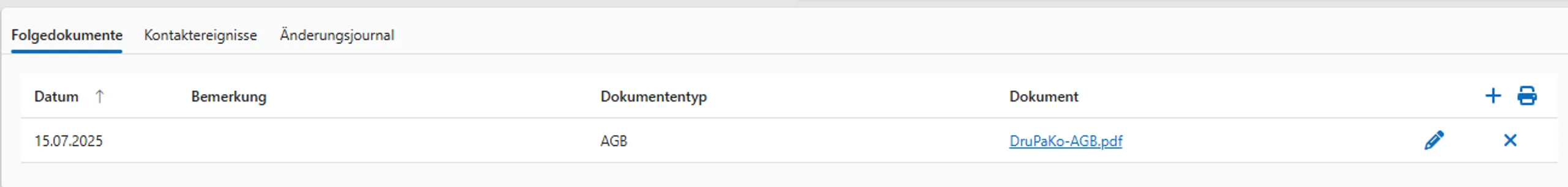 Screenshot CompuDMS Vertragsverwaltung Dokumentation