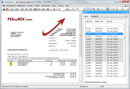 CompuArchiv: Datenanzeige