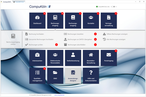 Rechnungsworkflow: Dashboard-Übersicht in CompuDMS