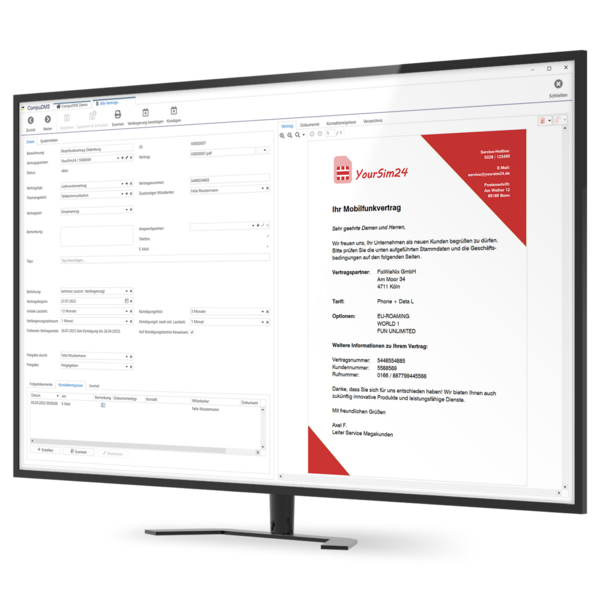 Monitor mit CompuDMS-Vertragsmanagement