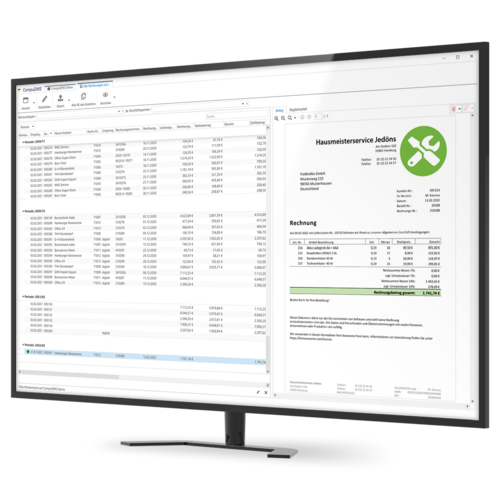 Monitor mit CompuDMS: Tabellenansicht Rechnungseingang