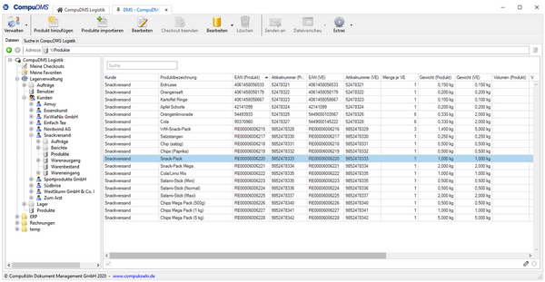 CompuDMS Lagerverwaltung Produktansicht