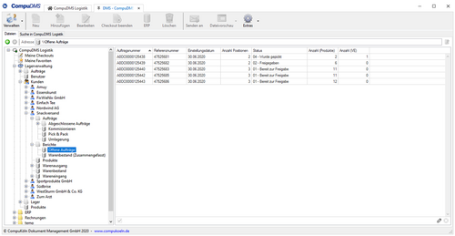 CompuDMS Lagerverwaltung Auftragsansicht